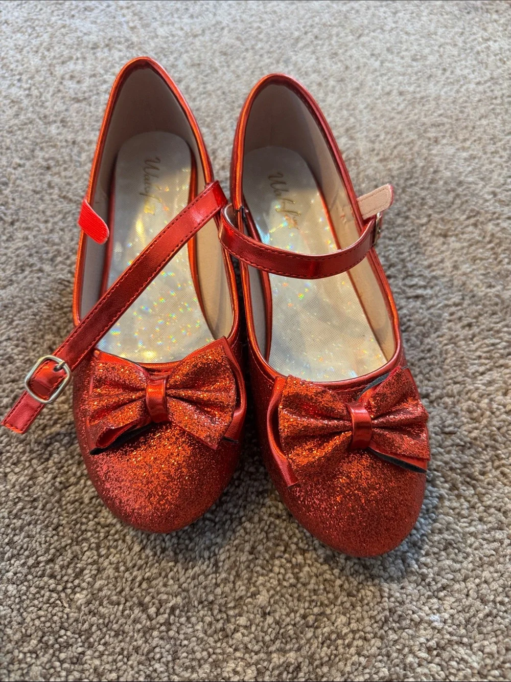 Girls' Red Glitter Mary Jane Flats with Bow - Unlabeled Brand